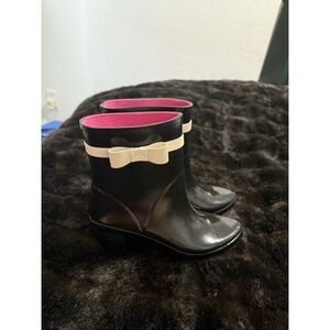 Kate Spade Rain Boots Bootie Black Bow Heel Size 8